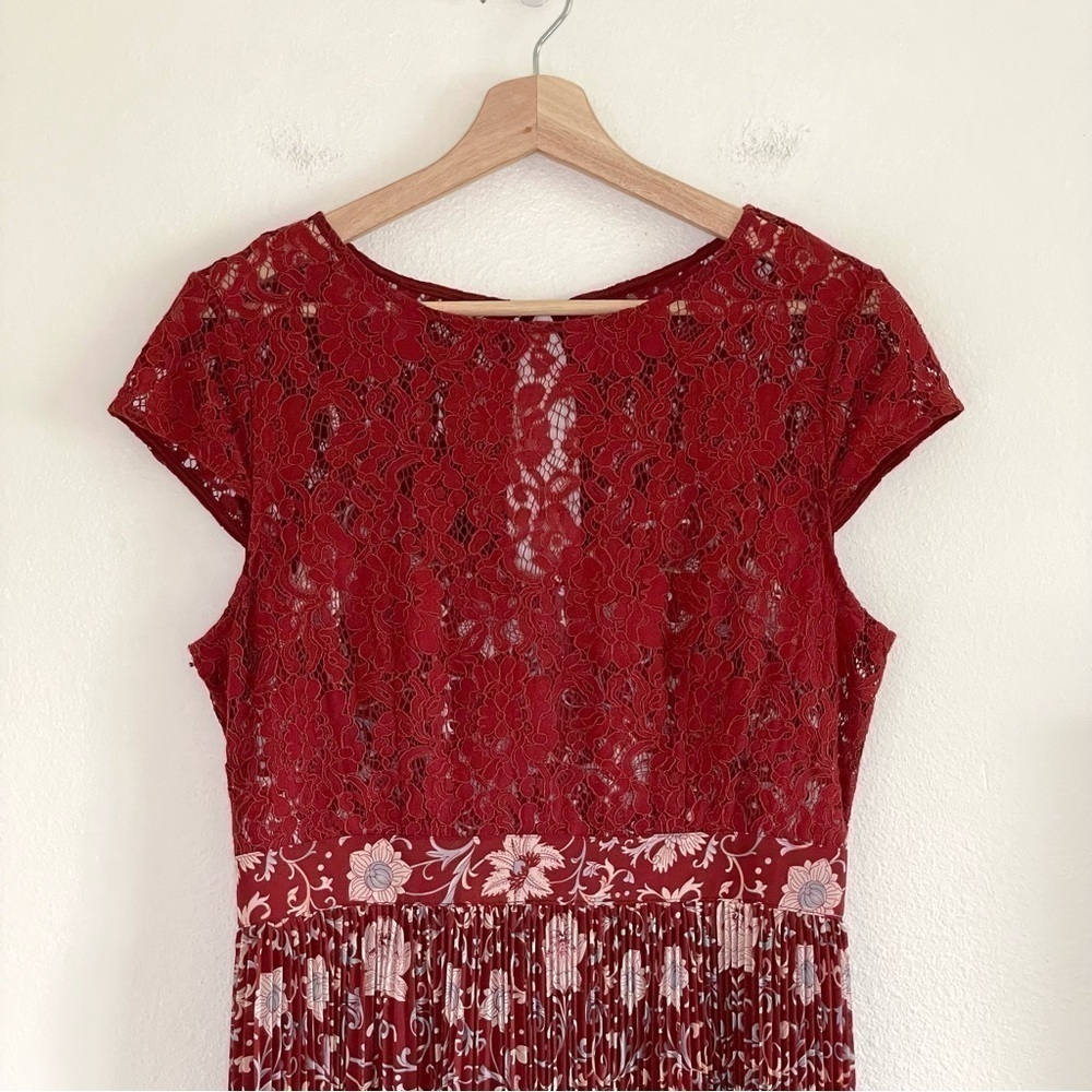 Anthropologie Plenty by Tracy Reese Arcadia Pleated Floral Midi Dress Crimson 8 - Picture 7 of 16